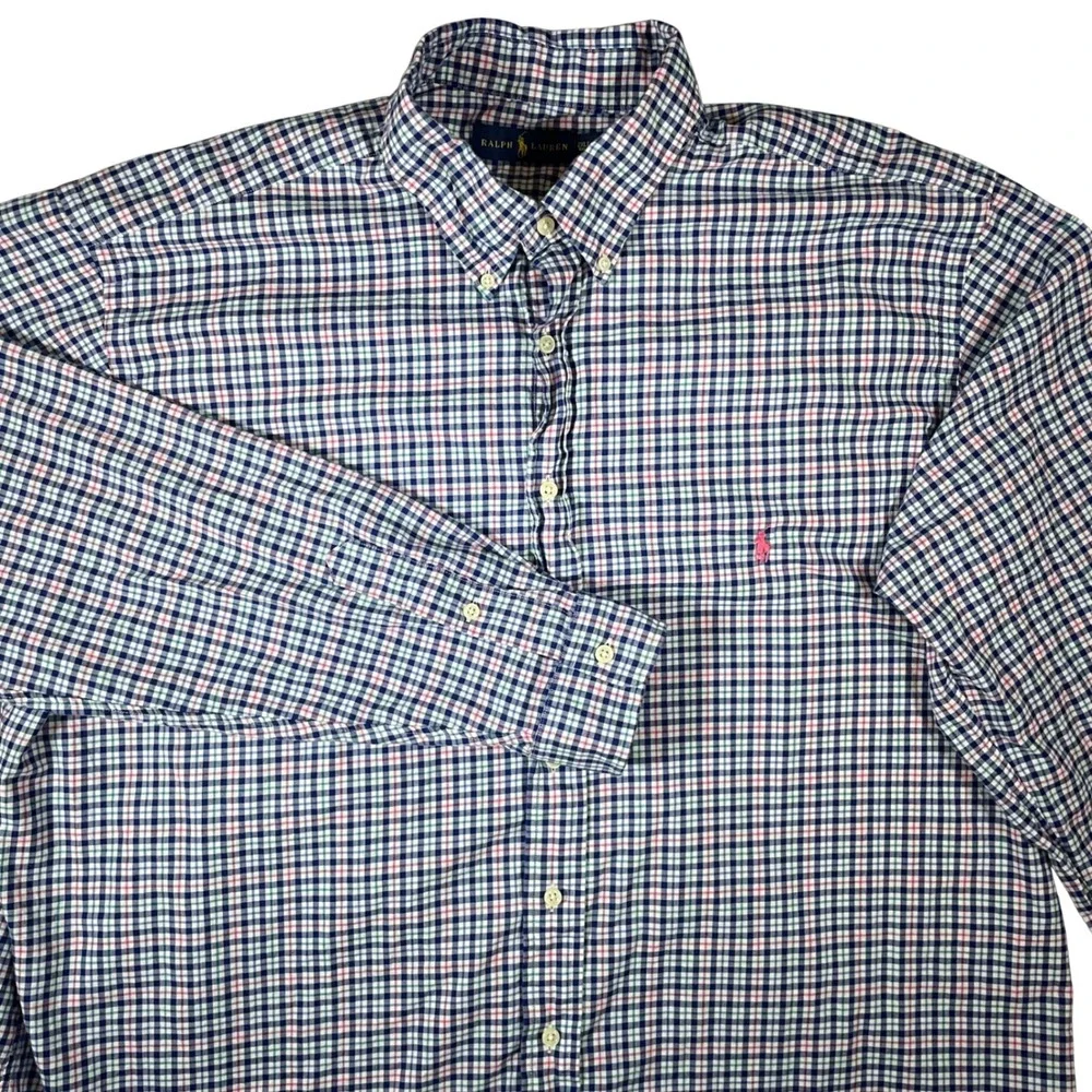 Polo Ralph Lauren Mens Button Down Shirt 2XLT Tall Long Sleeve Blue Pink Preppy